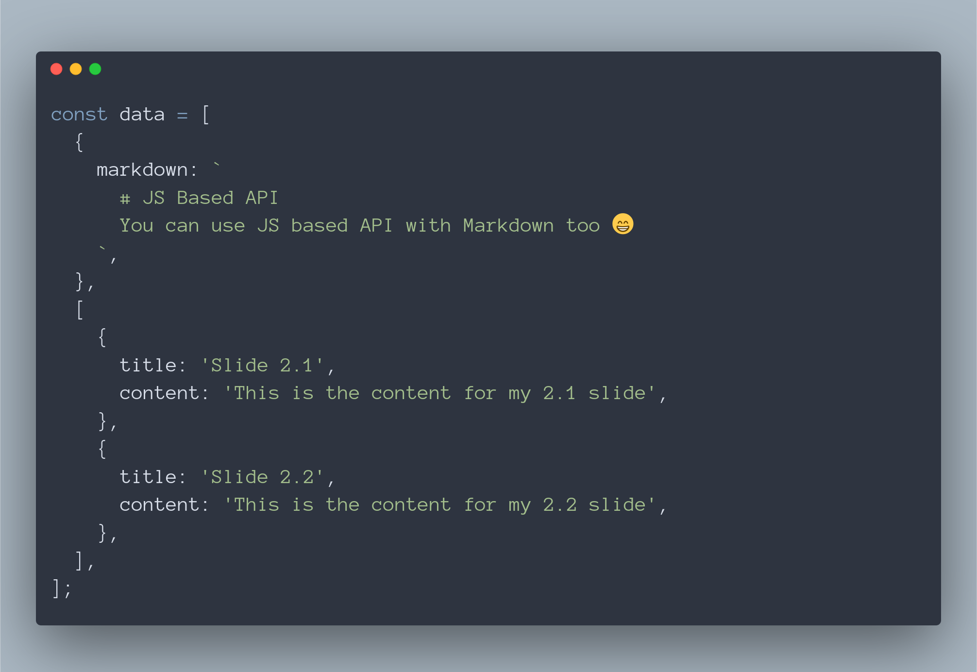 Adding data for slide object